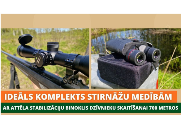 <h1>Ideāls komplekts stirnāžu medībām. Ar attēla stabilizāciju binoklis dzīvnieku skaitī&scaron;anai 700 metros</h1>