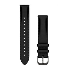 GARMIN Quick Release Band 18mm, Black Leather with Brushed Slate Hardware
