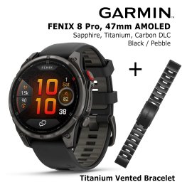 GARMIN fēnix® 8 Pro – 47 mm, AMOLED, Sapphire, Carbon DLC Ti + 22mm Titanium DLC Bracelet sporta pulkstenis