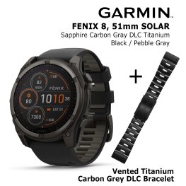 GARMIN Fenix 8 51 mm, Solar, Sapphire Carbon + Vented Titanium Bracelet Carbon Gray DLC спортивные часы