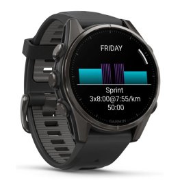 GARMIN Fenix 8 43 mm, AMOLED, Sapphire Carbon Gray DLC Titanium with Black/Pebble Gray Silicone спортивные часы