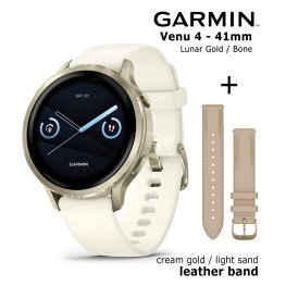 GARMIN Venu 4 - 41mm, Lunar Gold + Cream Gold / Light Sand Leather band спортивные часы