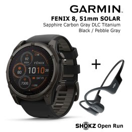GARMIN Fenix 8 51 mm, Solar, Sapphire Carbon + SHOKZ Open Run Black спортивные часы