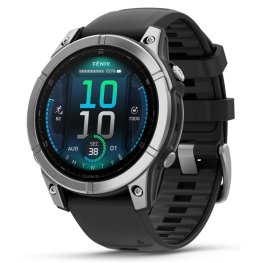 GARMIN Fenix E 47 mm, AMOLED, Stainless Steel with Black Silicone Band спортивные часы