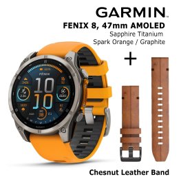 GARMIN Fenix 8 47 mm, AMOLED, Sapphire Titanium + Chesnut Leather Band спортивные часы