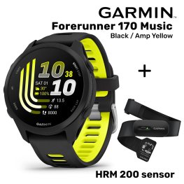 GARMIN Forerunner 170 Music, Black/Amp Yellow + HRM 200 Sensor спортивные часы