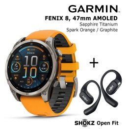 GARMIN Fenix 8 47 mm, AMOLED, Sapphire Titanium + SHOKZ Open Fit Black спортивные часы