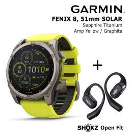 GARMIN Fenix 8 51 mm, Solar, Sapphire Titanium + SHOKZ Open Fit Black спортивные часы