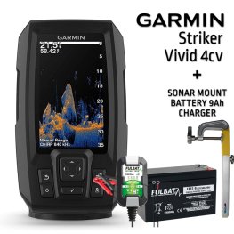 GARMIN STRIKER VIVID 4CV WITH GT20-TM TRANSDUCER + АККУМУЛЯТОР 13AH 12V + ЗАРЯДКА + КРЕПЛЕНИЕ ДЛЯ эхолот