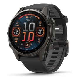 GARMIN Fenix 8 43 mm, AMOLED, Sapphire Carbon Gray DLC Titanium with Black/Pebble Gray Silicone спортивные часы