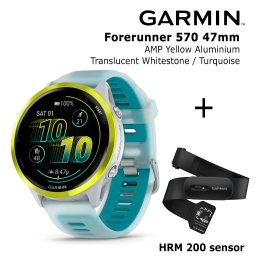 GARMIN Forerunner 570 - 47mm, Amp Yellow Aluminium with Translucent Whitestone/Turquoise Band спортивные часы