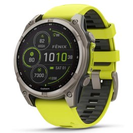 GARMIN Fenix 8 47 mm, Solar, Sapphire Titanium with Amp Yellow/Graphite Silicone Band спортивные часы