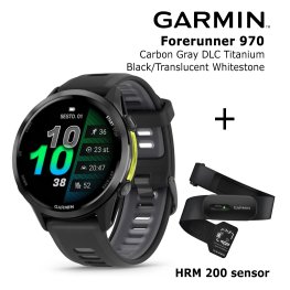 GARMIN Forerunner 970, Carbon Gray DLC Titanium, Black/Translucent Whitestone + HRM 200 спортивные часы