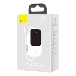 Baseus Q pow Digital Display Power Bank 20000mAh, IP, USB, USB-C, 22.5W with Type-C Cable (white) power bank