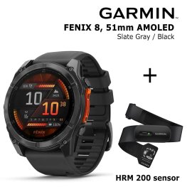 GARMIN Fenix 8 51 mm, AMOLED, Slate Gray + HRM 200 Sensor спортивные часы