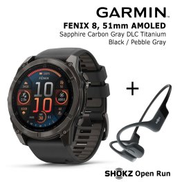 GARMIN Fenix 8 51 mm, AMOLED, Sapphire Carbon + SHOKZ Open Run Black спортивные часы