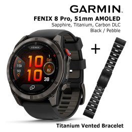 GARMIN fēnix® 8 Pro – 51 mm, AMOLED, Sapphire, Carbon DLC Ti + Titanium Vented Bracet sporta pulkstenis