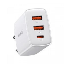 Baseus Compact Quick Wall Charger, 2xUSB, USB-C, PD, 3A, 30W (white) зарядное устройство