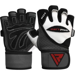 RDX L1 LEATHER LIFTING GYM GLOVES WITH WRIST STRAP WHITE S перчатки для фитнеса
