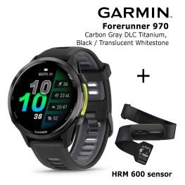 GARMIN Forerunner 970, Carbon Gray DLC Titanium, Black/Translucent Whitestone + HRM 600 спортивные часы