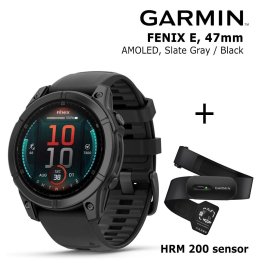 GARMIN Fenix E 47 mm, AMOLED, Slate Gray Steel + Garmin HRM 200 Sensor спортивные часы