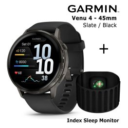 GARMIN Venu 4 - 45mm, Slate with Black + Index Sleep Monitor спортивные часы