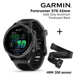 GARMIN Forerunner 570 - 42mm, Slate Gray Aluminium with Translucent Black + HRM 200 sporta pulkstenis