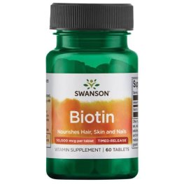 SWANSON Biotin - Timed-Release 10,000 mcg 60 Vegan Tabs пищевая добавка
