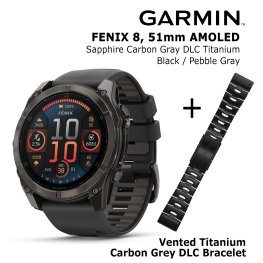 GARMIN Fenix 8 51 mm, AMOLED, Sapphire Carbon + Vented Titanium Bracelet Carbon Gray DLC спортивные часы