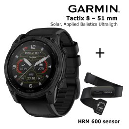 GARMIN Tactix 8 – 51 mm, Solar, Applied Balistics Ultralight + HRM 600 Sensor sporta pulkstenis