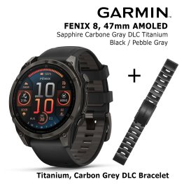 GARMIN Fenix 8 47 mm, AMOLED, Sapphire Carbon + Titanium Bracelet Carbon Grey DLC, QuickFit 22mm спортивные часы