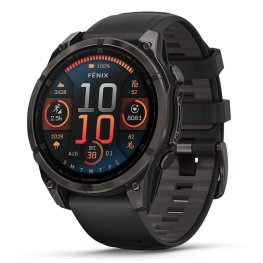 GARMIN Fenix 8 47 mm, AMOLED, Sapphire Carbon Gray DLC Titanium with Black/Pebble Gray Sil спортивные часы