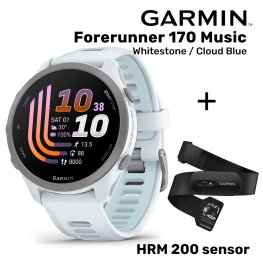 GARMIN Forerunner 170 Music, Whitestone/Cloud Blue + HRM 200 Sensor спортивные часы