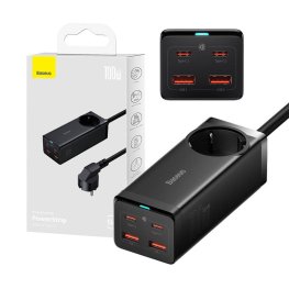 Baseus GaN3 Pro wall charger / powerstrip 2xUSB + 2xUSB-C + AC, 100W (black) lādētājs