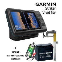 GARMIN Striker Vivid 7SV GT52HW-TM TRANSDUCER + BATTERY 20AH 12V + SONAR MOUNT + CHARGER eholote
