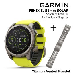 GARMIN Fenix 8 51 mm, Solar, Sapphire Titanium + Titanium Vented Bracelet спортивные часы