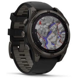 GARMIN Fenix 8 47 mm, Solar, Sapphire Carbon Gray DLC Titanium with Black/Pebble Gray Silicone спортивные часы