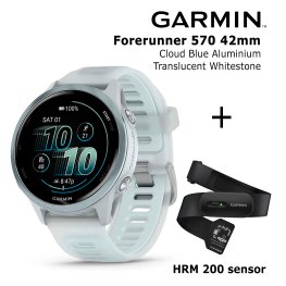 GARMIN Forerunner 570 - 42mm, Cloud Blue Aluminium with Translucent Whitestone + HRM 200 спортивные часы