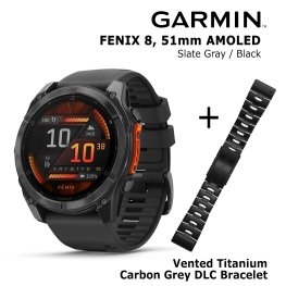 GARMIN Fenix 8 51 mm, AMOLED, Slate Gray + Vented Titanium Bracelet Carbon Gray DLC спортивные часы