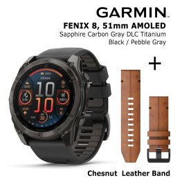 GARMIN Fenix 8 51 mm, AMOLED, Sapphire Carbon + Chestnut Leather Band спортивные часы