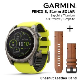 GARMIN Fenix 8 51 mm, Solar, Sapphire Titanium + Chesnut Leather Band спортивные часы