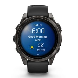 GARMIN Fenix 8 47 mm, AMOLED, Sapphire Carbon Gray DLC Titanium with Black/Pebble Gray Sil спортивные часы