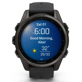GARMIN Fenix 8 43 mm, AMOLED, Sapphire Carbon Gray DLC Titanium with Black/Pebble Gray Silicone спортивные часы
