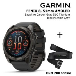 GARMIN Fenix 8 51 mm, AMOLED, Sapphire Carbon + HRM 200 Sensor спортивные часы