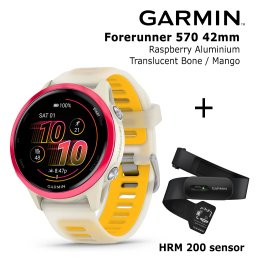 GARMIN Forerunner 570 - 42mm, Raspberry Aluminium with Translucent Bone/Mango + HRM 200 sporta pulkstenis