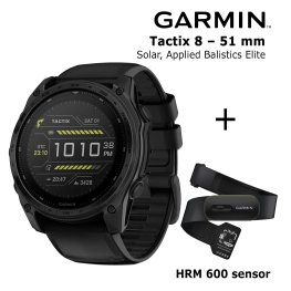 GARMIN Tactix 8 – 51 mm, Solar, Applied Balistics Elite + HRM 600 Sensor sporta pulkstenis